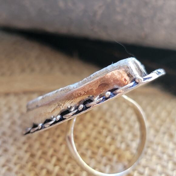 Sterling Silver Dendritic Limestone Ring, Size 6.5, Bohemian Statement Jewelry - Picture 5 of 10